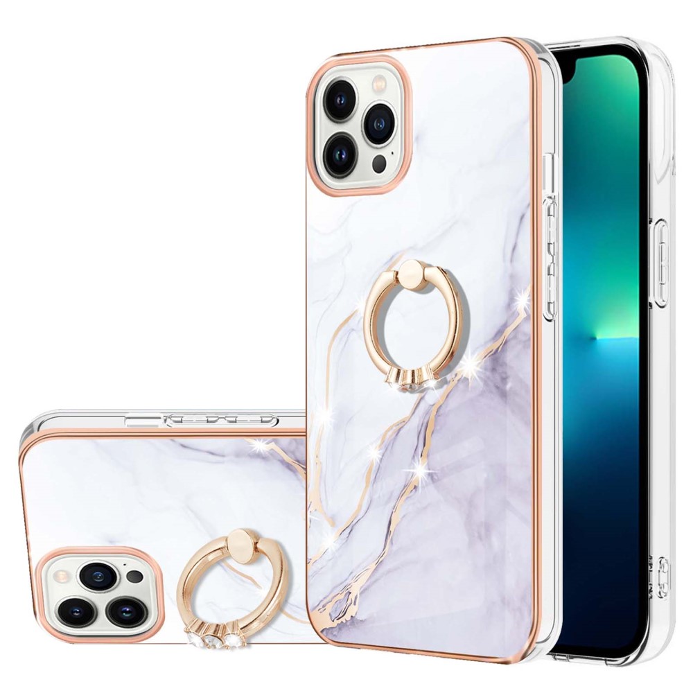 SKALO iPhone 14 Pro Marmor TPU Skal Med Ring - Motiv 3