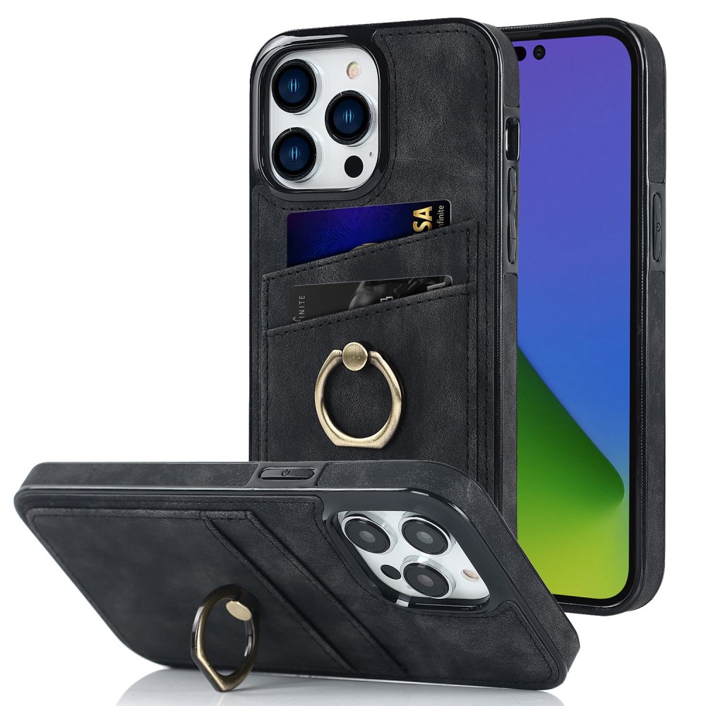 SKALO iPhone 14 Pro Max PU-Läder Korthållare Ring