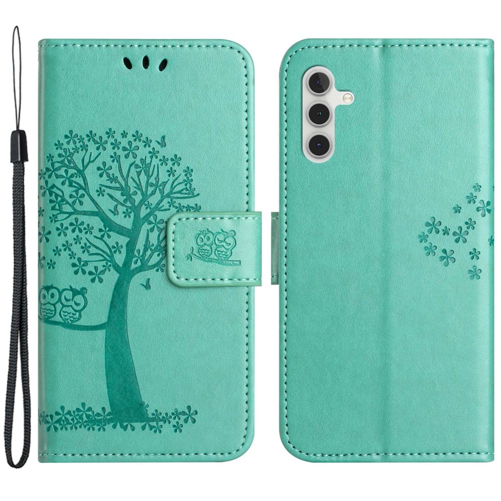 SKALO Samsung A14 / Owl Tree Plånboksfodral - Turkos