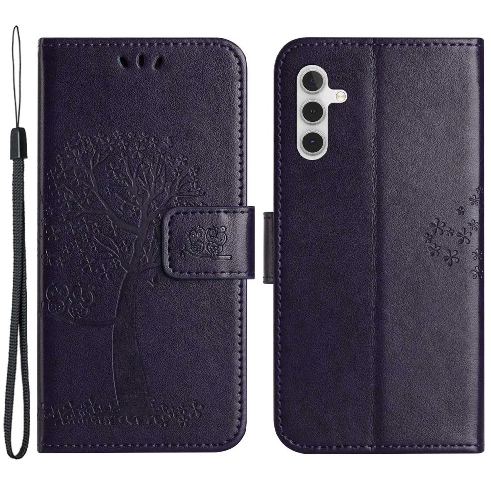 SKALO Samsung A14 / Owl Tree Plånboksfodral - Mörklila