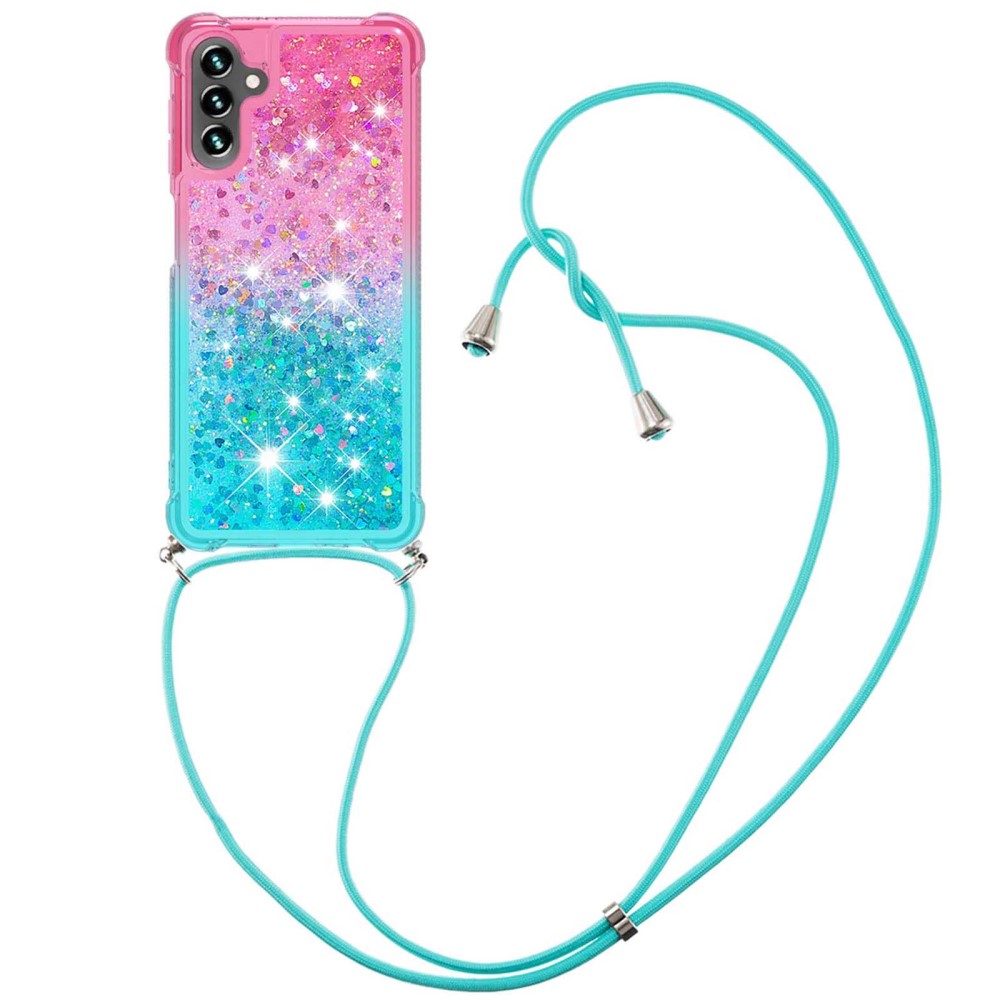 SKALO Samsung A34 Kvicksand Glitter Mobilhalsband - Rosa-Turkos