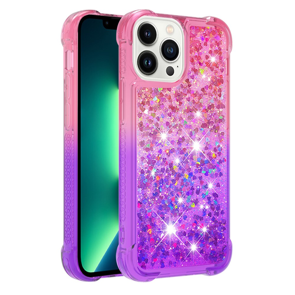 SKALO iPhone 15 Pro Max Kvicksand Glitter Hjärtan TPU-skal - Rosa