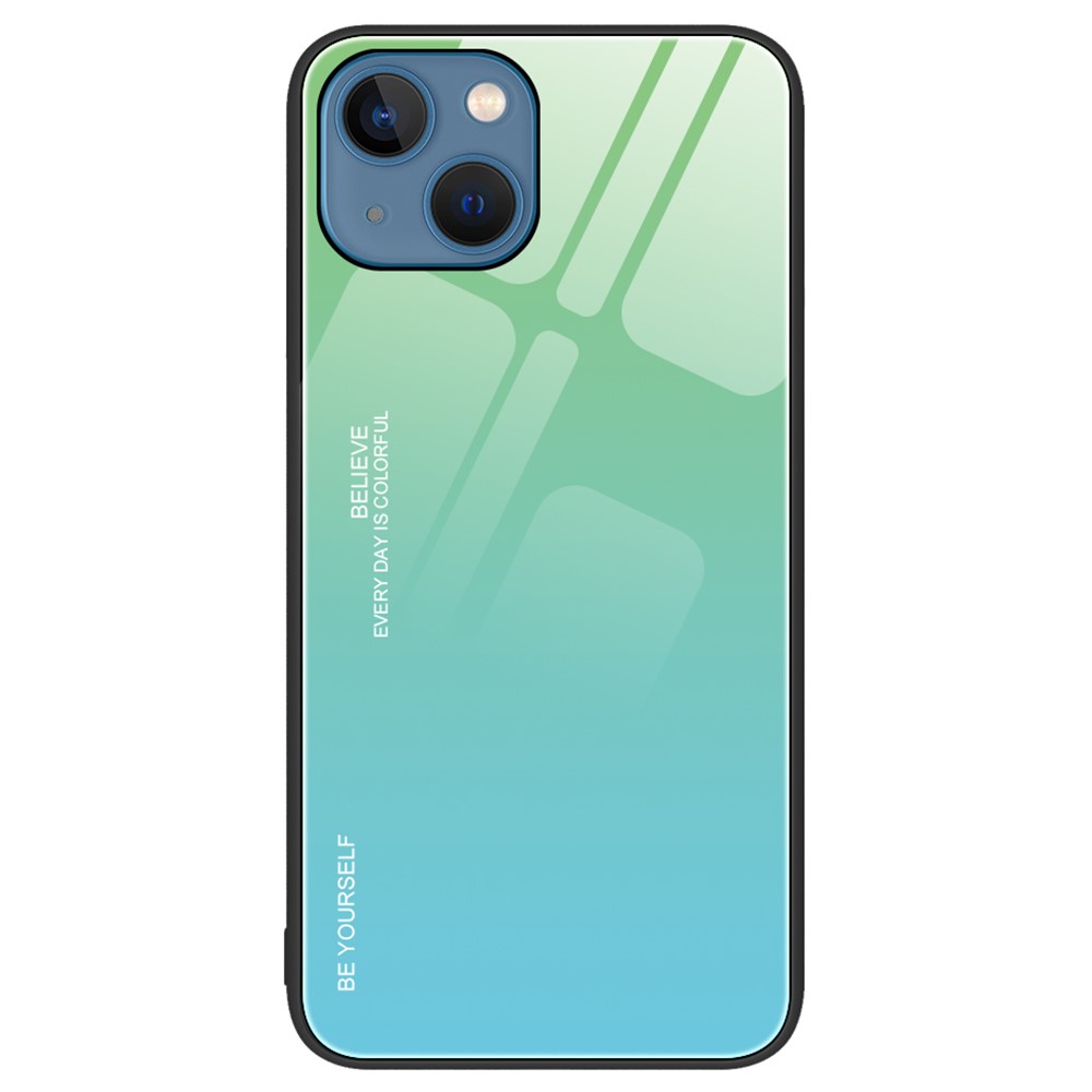 SKALO iPhone 15 Plus Gradient Härdat Glas TPU-skal - Grön-Turkos