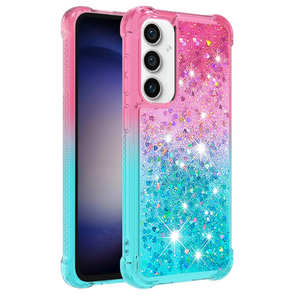 SKALO Samsung S23 FE Kvicksand Glitter Hjärtan TPU-skal - Rosa-Turkos