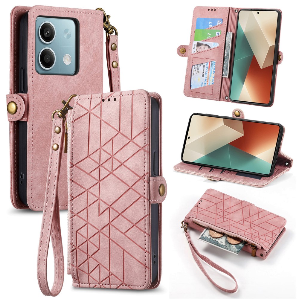 SKALO Xiaomi Redmi Note 13 Embossed Plånboksfodral i PU-Läder med Dragkedja