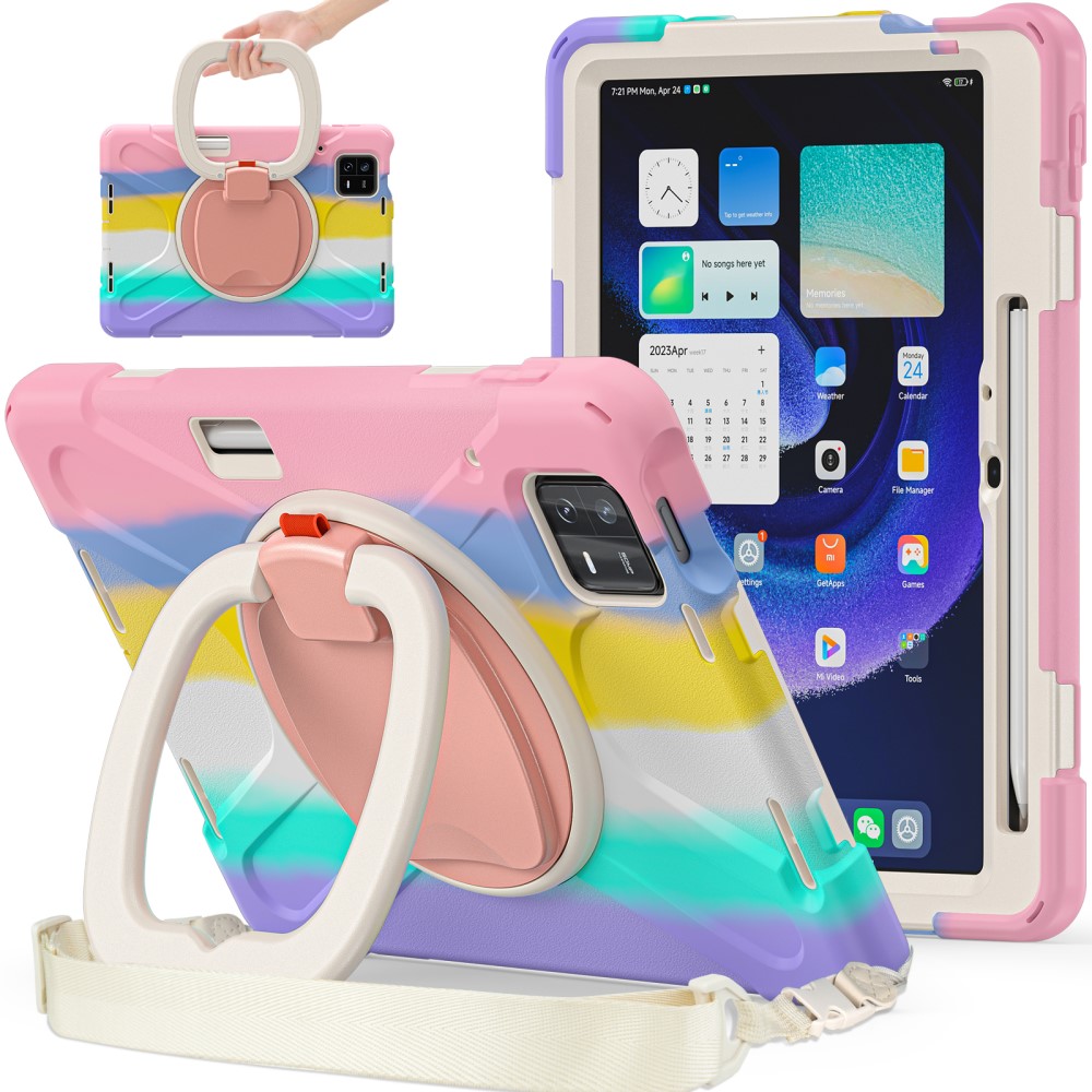 SKALO Xiaomi Pad 6 Extra Stöttåligt Armor Ring Skal med Axelrem - Rainbow